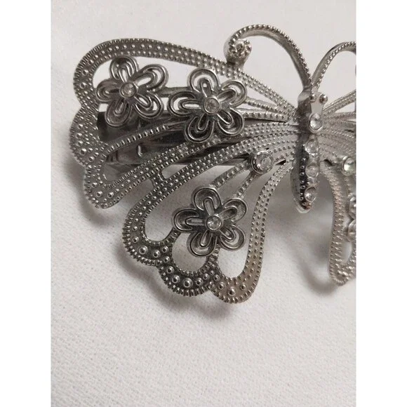 Vintage Butterfly Hair Clip Barrette French Style Silver Tone 3.75"x2.25" - Picture 2 of 10
